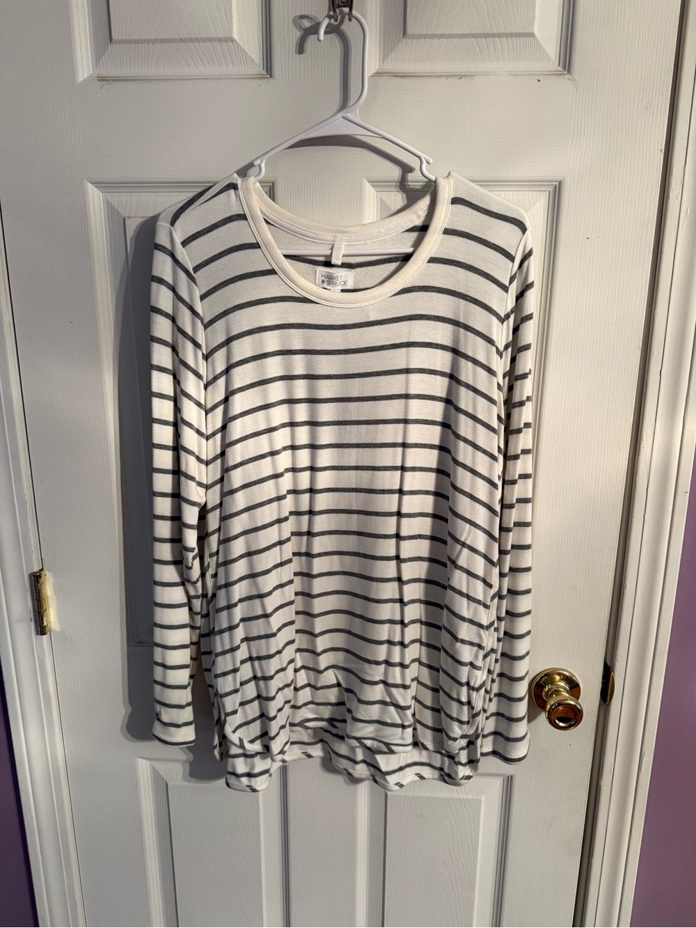Market & Spruce White Long-Sleeve Striped Tee with Black Stripes